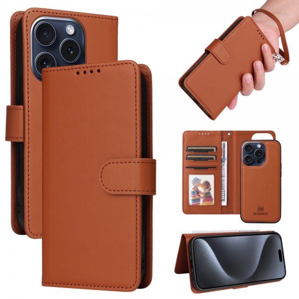 Betopnice iPhone 15 Pro -kotelo irrotettavalla kuorella 005 Ruskea