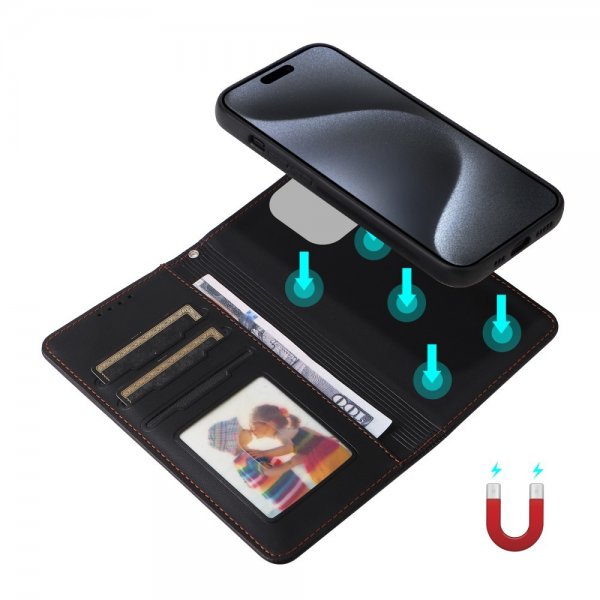 Betopnice iPhone 15 Pro -kotelo irrotettavalla kuorella 005 musta