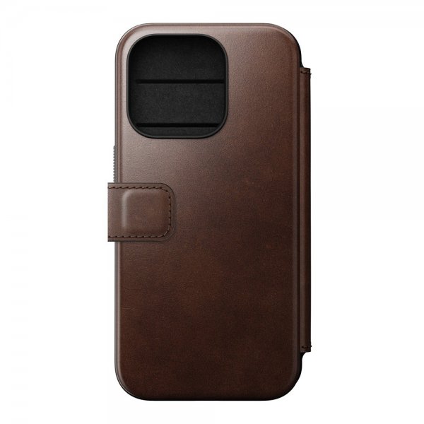 Nomad iPhone 15 Pro -kotelo, Modern Leather Folio, Horween Rustic Brown