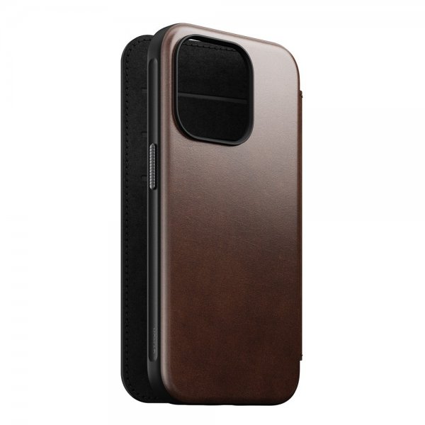 Nomad iPhone 15 Pro -kotelo, Modern Leather Folio, Horween Rustic Brown