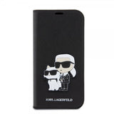 Karl Lagerfeld iPhone 15 Pro -suojakotelo NFT Karl & Choupette Patch Saffiano Musta