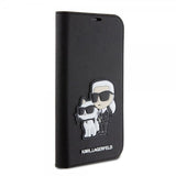 Karl Lagerfeld iPhone 15 Pro -suojakotelo NFT Karl & Choupette Patch Saffiano Musta