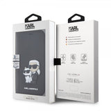 Karl Lagerfeld iPhone 15 Pro -suojakotelo NFT Karl & Choupette Patch Saffiano Musta
