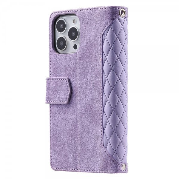 iPhone 15 Pro Kotelo Ruutukuvio Vetoketju Violetti