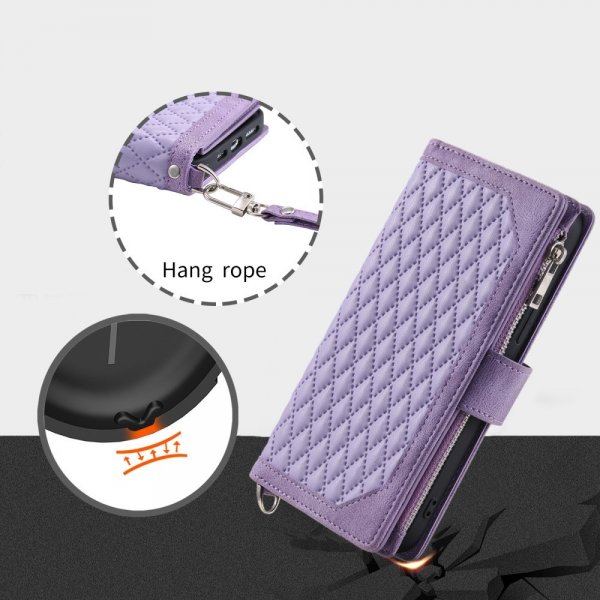 iPhone 15 Pro Kotelo Ruutukuvio Vetoketju Violetti