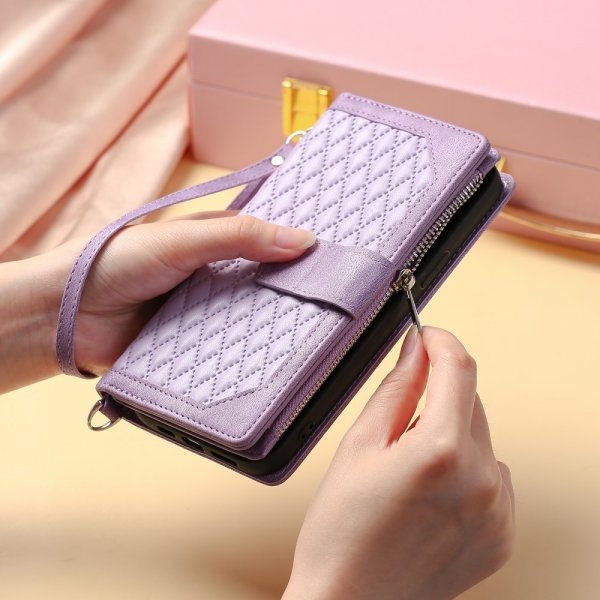 iPhone 15 Pro Kotelo Ruutukuvio Vetoketju Violetti