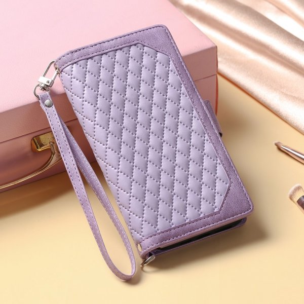 iPhone 15 Pro Kotelo Ruutukuvio Vetoketju Violetti
