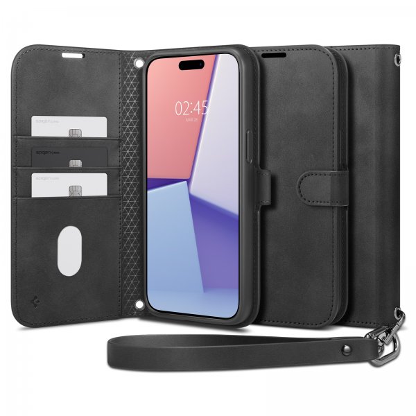 Spigen iPhone 15 Pro -kotelo Wallet S Pro musta