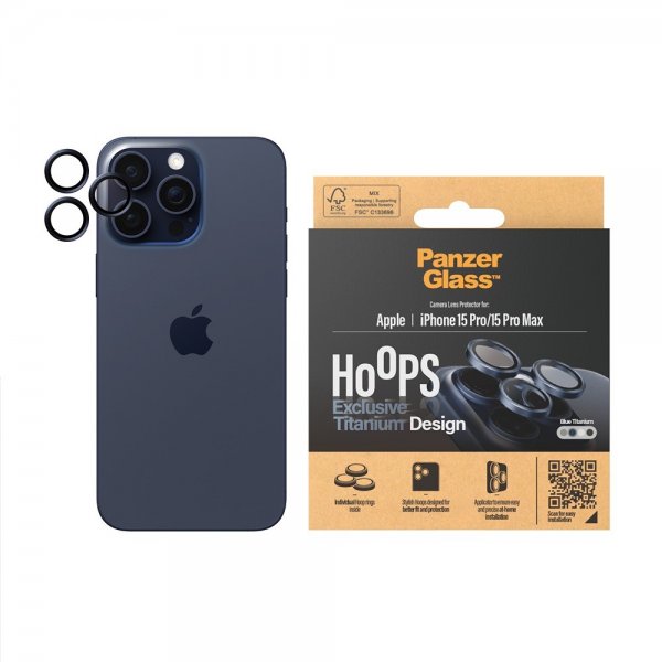 PanzerGlass iPhone 15 Pro/iPhone 15 Pro Max Kameran suoja Hoops Blue Titanium