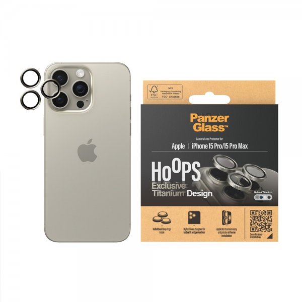 PanzerGlass iPhone 15 Pro/iPhone 15 Pro Max Kameran suoja Hoops Natural Titanium