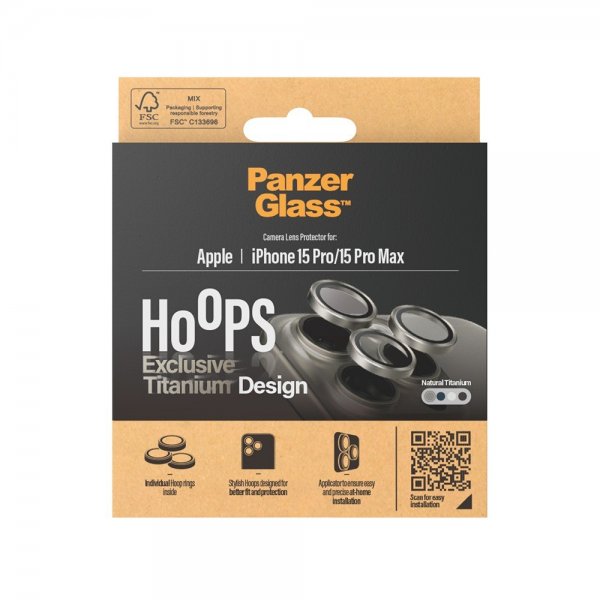 PanzerGlass iPhone 15 Pro/iPhone 15 Pro Max Kameran suoja Hoops Natural Titanium