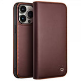 Qialino iPhone 15 Pro Max suojakotelo, aitoa nahkaa, mattapintainen, ruskea