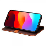 Qialino iPhone 15 Pro Max suojakotelo, aitoa nahkaa, mattapintainen, ruskea