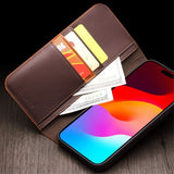 Qialino iPhone 15 Pro Max suojakotelo, aitoa nahkaa, mattapintainen, ruskea