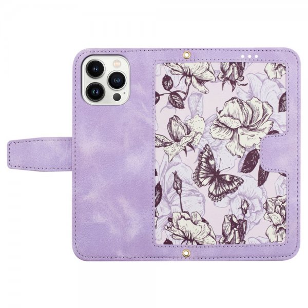 iPhone 15 Pro Max -kuoret kukkakuviolla, violetti