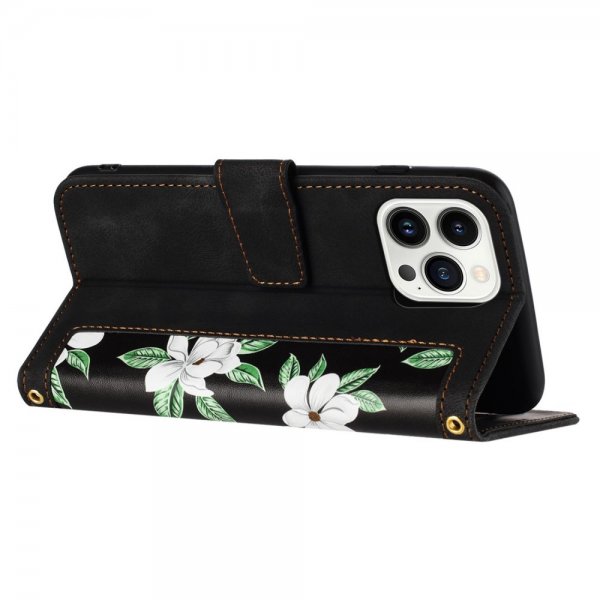 iPhone 15 Pro Max Kuori Kukkakuvio Musta