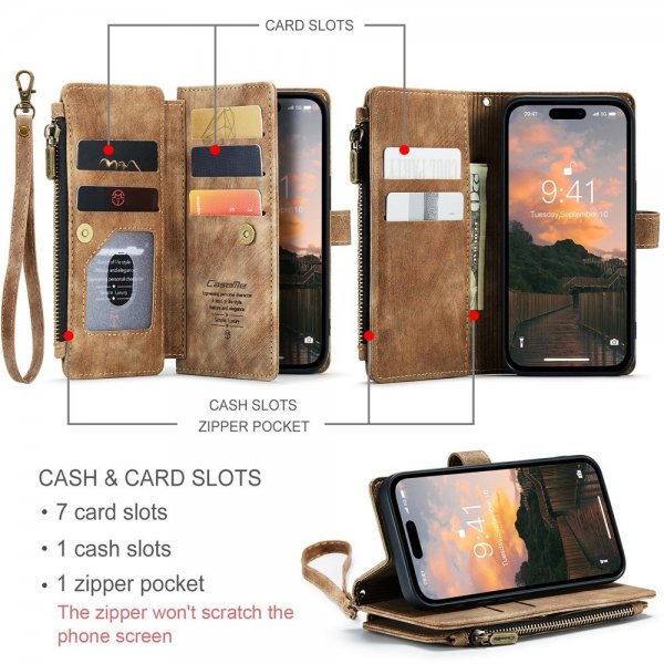 CaseMe iPhone 15 Pro Max -kotelo C30-sarja, ruskea