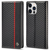 Lc.Imeeke iPhone 15 Pro Max -suojakuori, hiilikuitukuvio, punainen pystyraita, musta