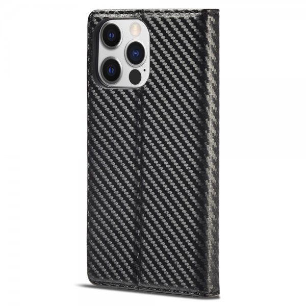 Lc.Imeeke iPhone 15 Pro Max -suojakuori, hiilikuitukuvio, punainen pystyraita, musta