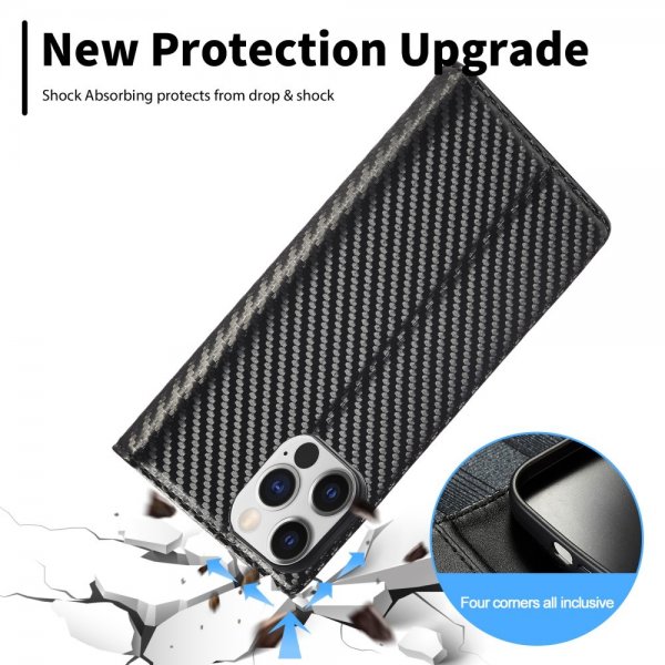 Lc.Imeeke iPhone 15 Pro Max -suojakuori, hiilikuitukuvio, punainen pystyraita, musta