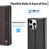Lc.Imeeke iPhone 15 Pro Max -suojakuori, hiilikuitukuvio, punainen pystyraita, musta