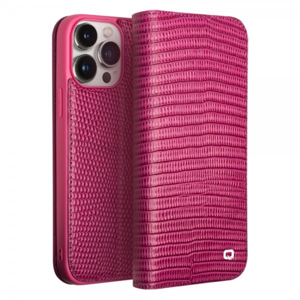 Qialino iPhone 15 Pro Max -kotelo, krokotiilikuvio, pinkki