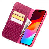 Qialino iPhone 15 Pro Max -kotelo, krokotiilikuvio, pinkki