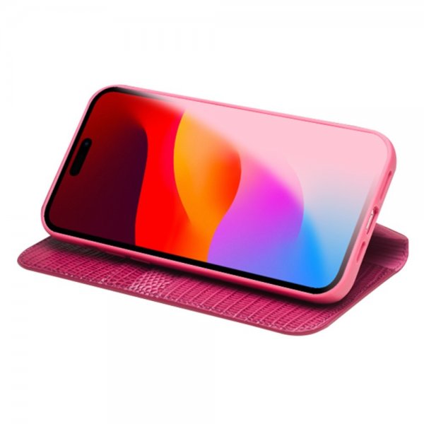 Qialino iPhone 15 Pro Max -kotelo, krokotiilikuvio, pinkki