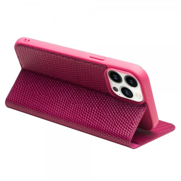 Qialino iPhone 15 Pro Max -kotelo, krokotiilikuvio, pinkki