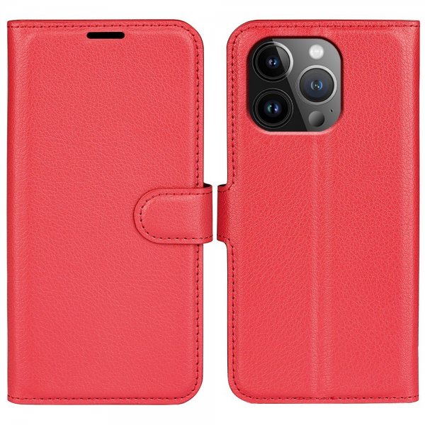 iPhone 15 Pro Max Litchi-nahkakotelo Punainen