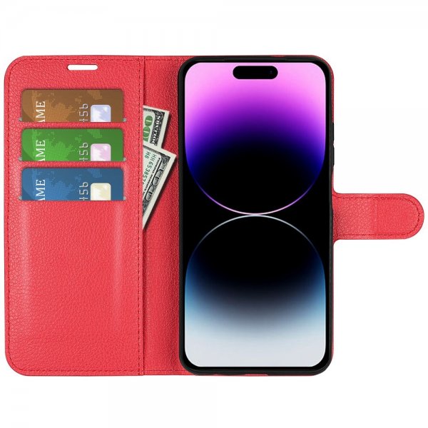 iPhone 15 Pro Max Litchi-nahkakotelo Punainen