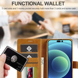 Lc.Imeeke iPhone 15 Pro Max -suojakuori korttipaikalla ja jalustatoiminnolla, vaaleanruskea