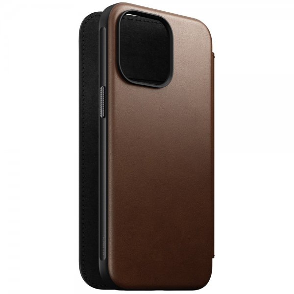 Nomad iPhone 15 Pro Max Modern Leather Folio -suojakotelo, ruskea