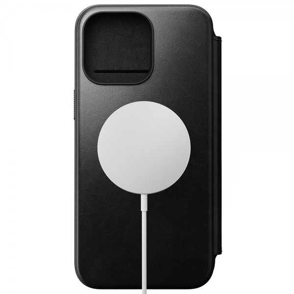 Nomad iPhone 15 Pro Max -kotelo, Modern Leather Folio, Horween, musta