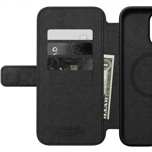 Nomad iPhone 15 Pro Max -kotelo, Modern Leather Folio, Horween, musta