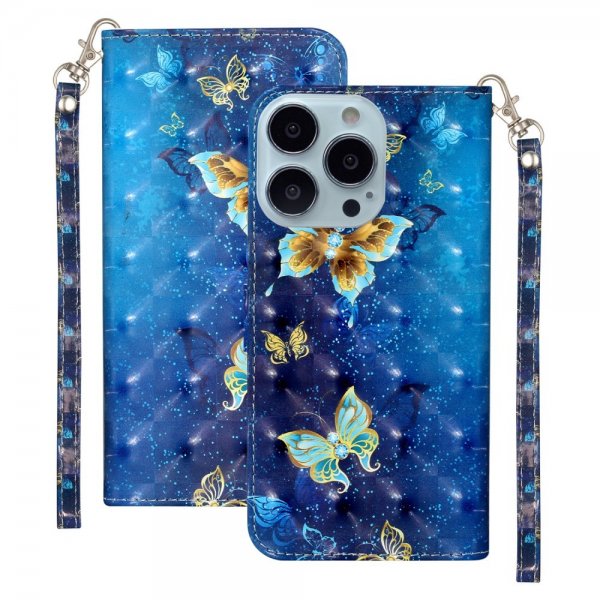 iPhone 15 Pro Max Kuori Kuvio Sininen Kulta Perhoset