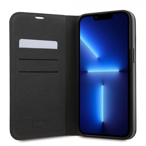 Karl Lagerfeld iPhone 15 Pro Max -kotelo, NFT Karl & Choupette Patch, Saffiano, musta