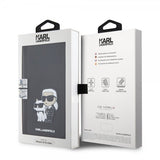 Karl Lagerfeld iPhone 15 Pro Max -kotelo, NFT Karl & Choupette Patch, Saffiano, musta