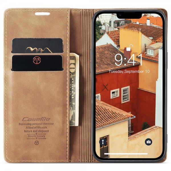 CaseMe iPhone 15 Pro Max - Retro Flip -ruskea suojakotelo