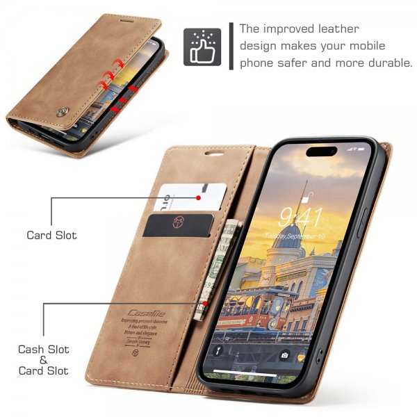 CaseMe iPhone 15 Pro Max - Retro Flip -ruskea suojakotelo