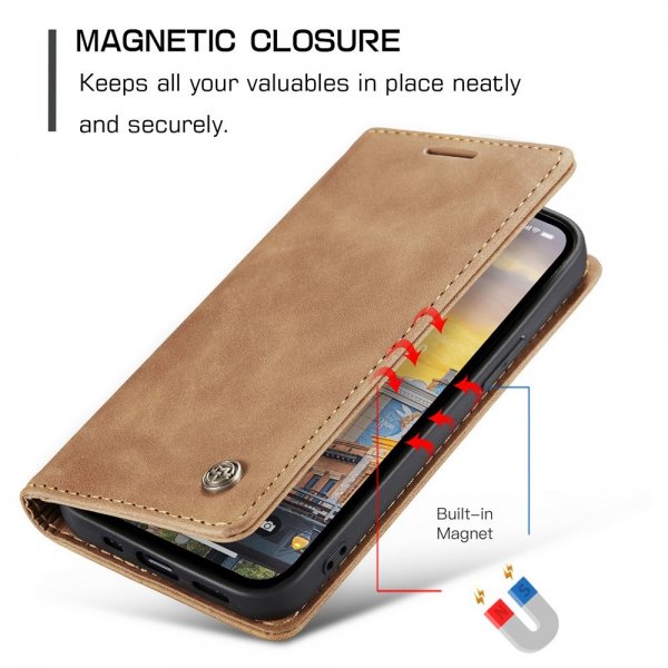 CaseMe iPhone 15 Pro Max - Retro Flip -ruskea suojakotelo