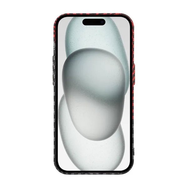 iPhone 15 Pro Max Kuori Hiilikuitukuvio Musta Punainen