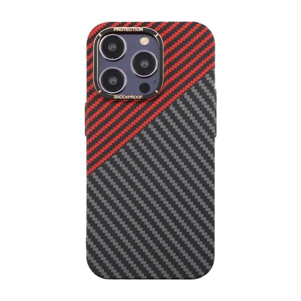 iPhone 15 Pro Max Kuori Hiilikuitukuvio Musta Punainen