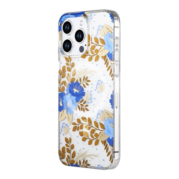 iPhone 15 Pro Max Kuori Kukkakuvio MagSafe Sininen Kulta