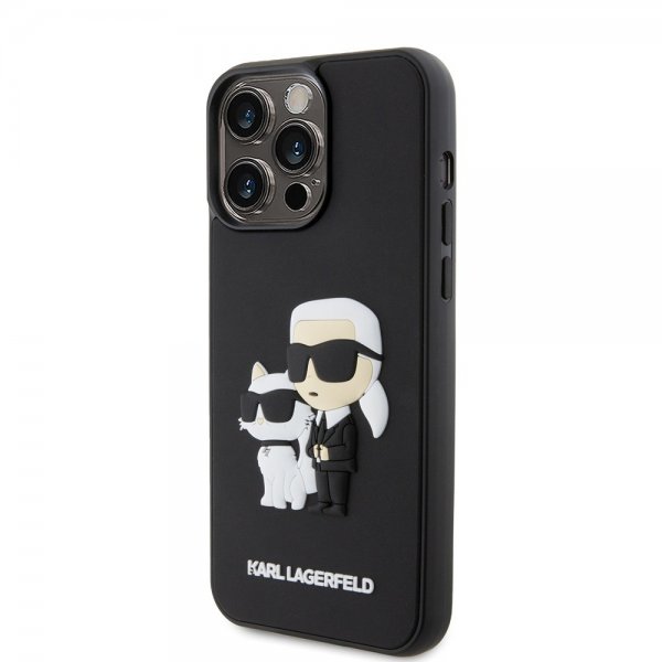 Karl Lagerfeld iPhone 15 Pro Max -suojakuori 3D Rubber Karl & Choupette Musta