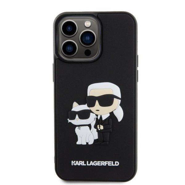 Karl Lagerfeld iPhone 15 Pro Max -suojakuori 3D Rubber Karl & Choupette Musta