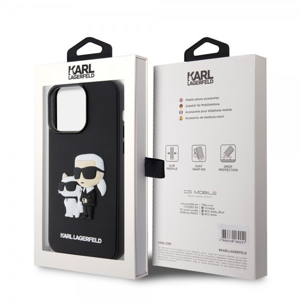 Karl Lagerfeld iPhone 15 Pro Max -suojakuori 3D Rubber Karl & Choupette Musta