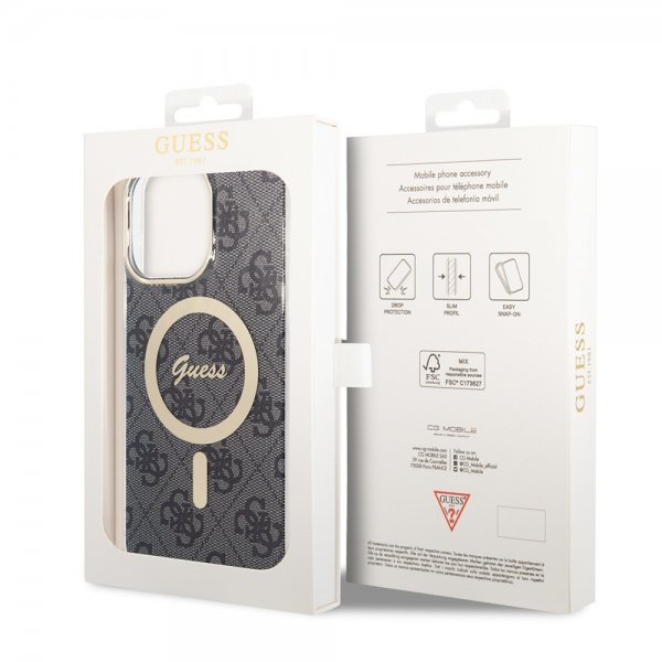 Guess iPhone 15 Pro Max Kuori 4G Pattern MagSafe Musta