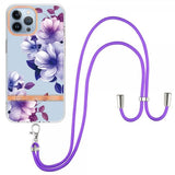 iPhone 15 Pro Max Kuori Kukkakuviointi ja Hihna Liila Begonia