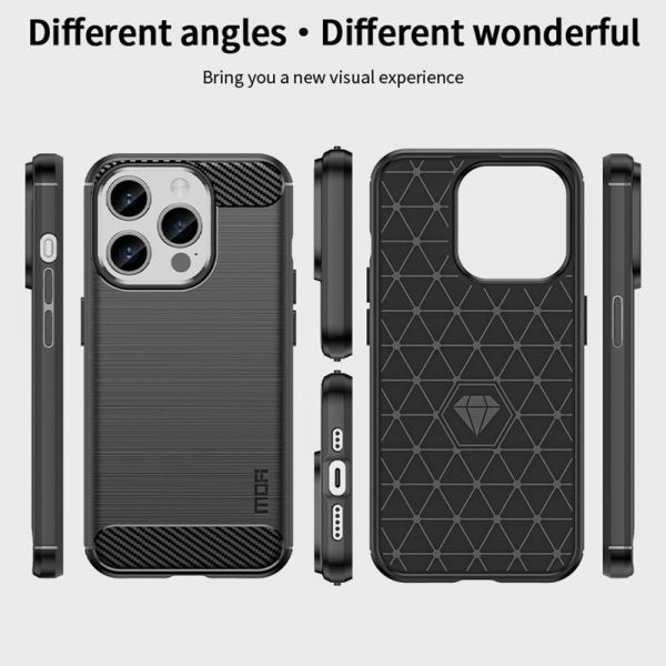 Mofi iPhone 15 Pro Max -kuori harjatulla hiilikuitutekstuurilla, sininen